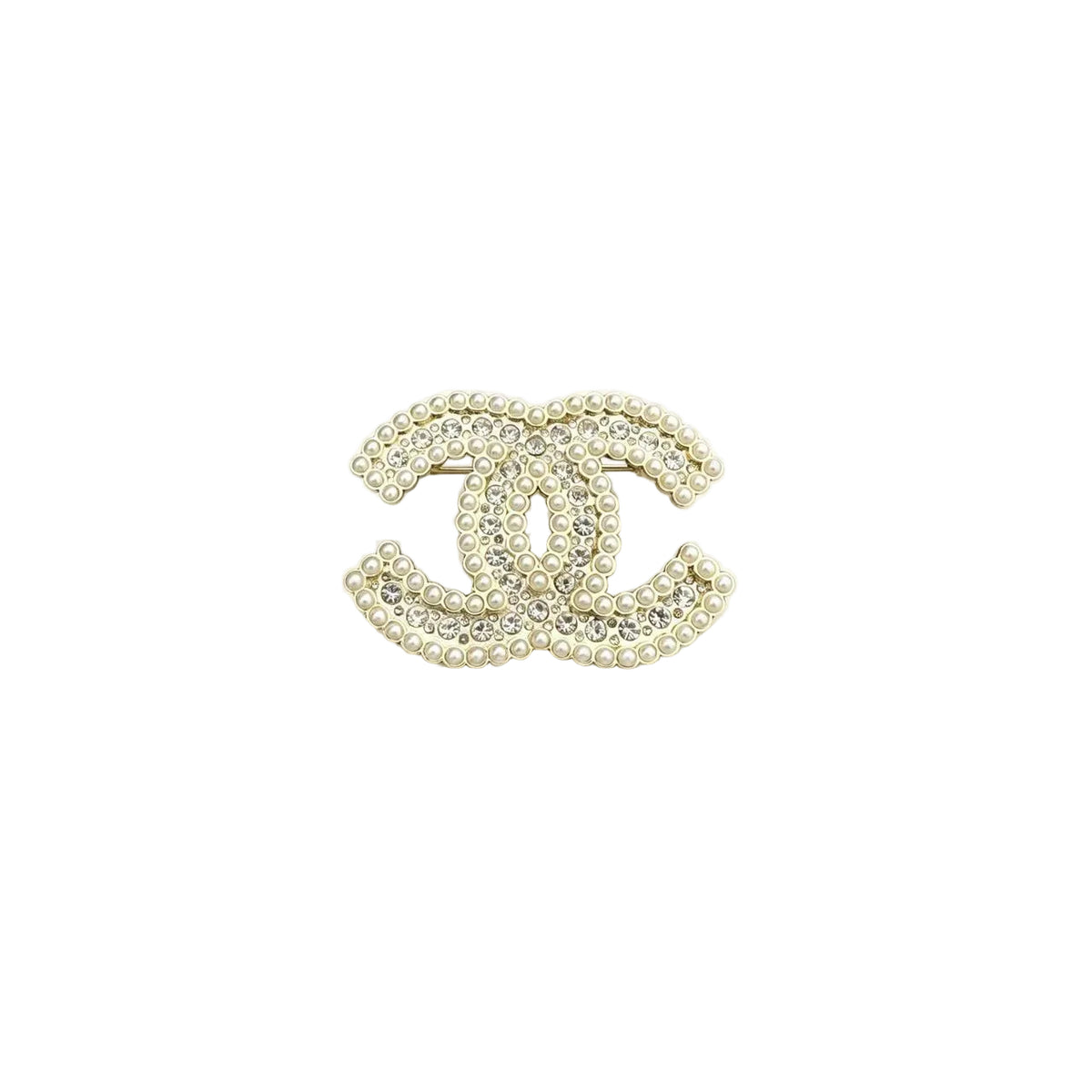 Interlocking C Brooch – Lustrous Bead Edges & Crystal Pavé