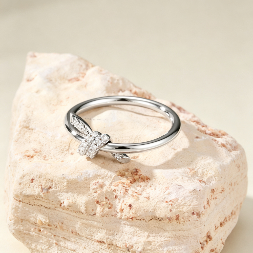 Knot Ring with Inlaid Gemstones, Stylish Statement Ring for Daily Wear & Gifting