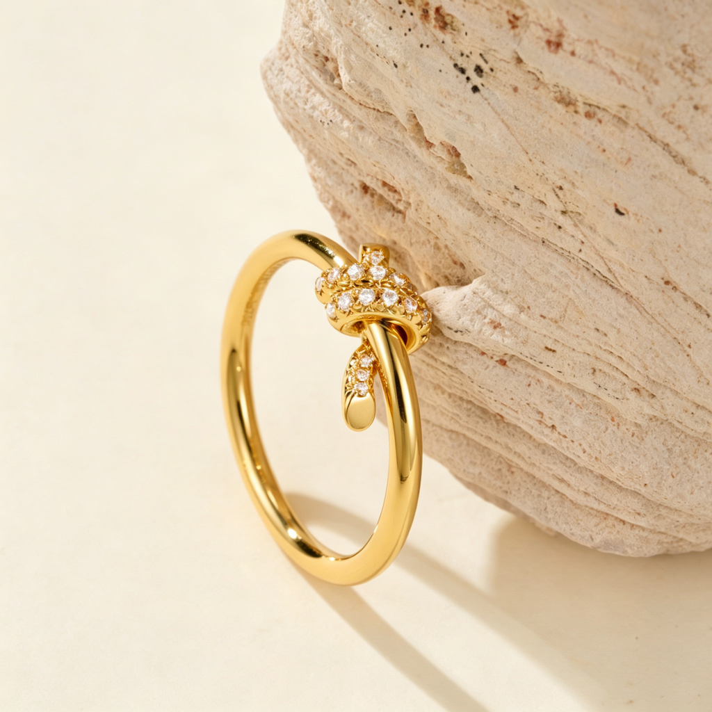 Knot Ring with Inlaid Gemstones, Stylish Statement Ring for Daily Wear & Gifting
