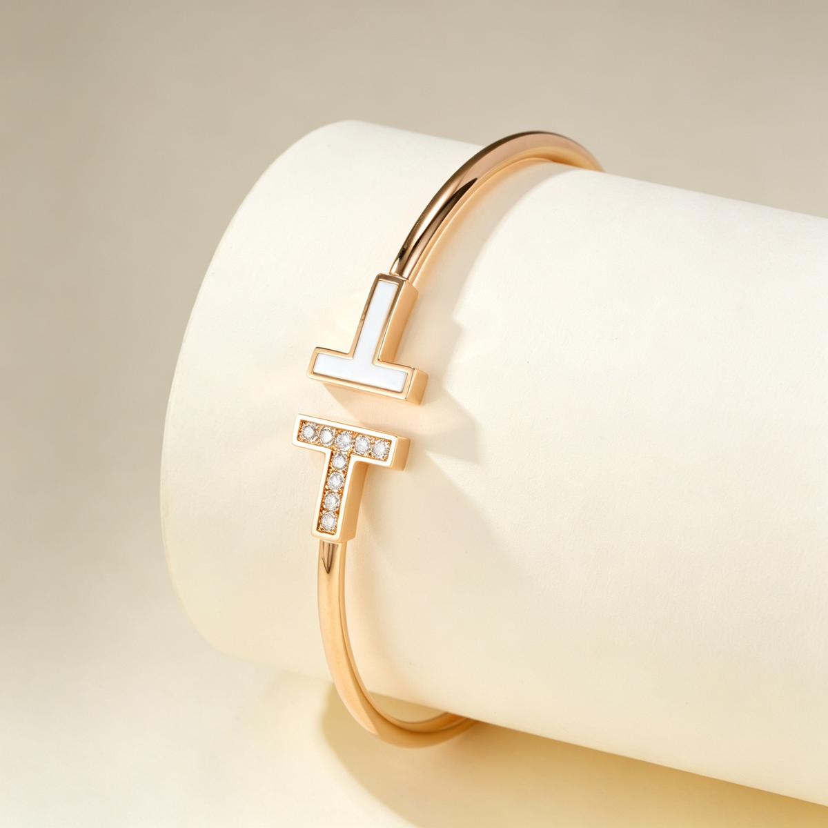 Dual T Bracelet with Mother of Pearl & Gemstones, Elegant Bracelet for Daily Wear & Gifting