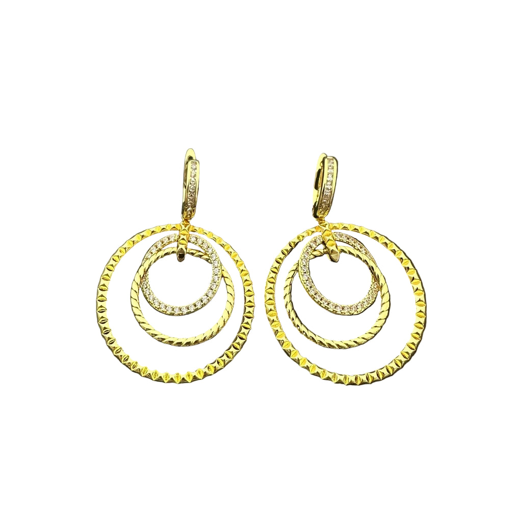Multi Layer Interlocking Circle Drop Earrings Inlaid Sparkling Gemstones Fashion Women Ear Jewelry