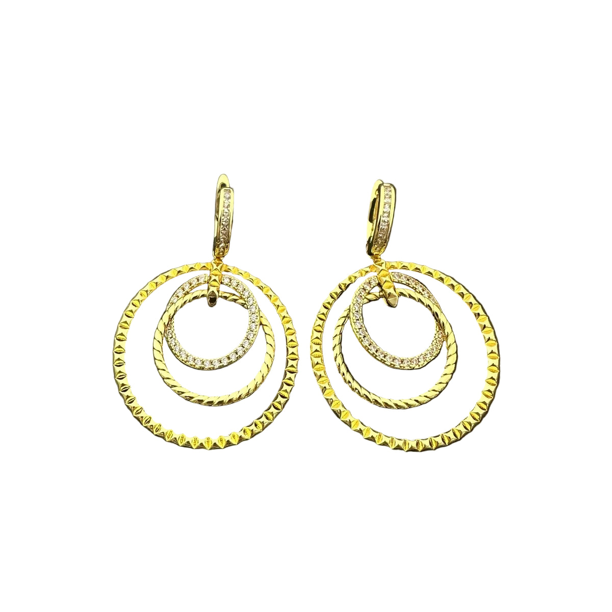 Multi Layer Interlocking Circle Drop Earrings Inlaid Sparkling Gemstones Fashion Women Ear Jewelry