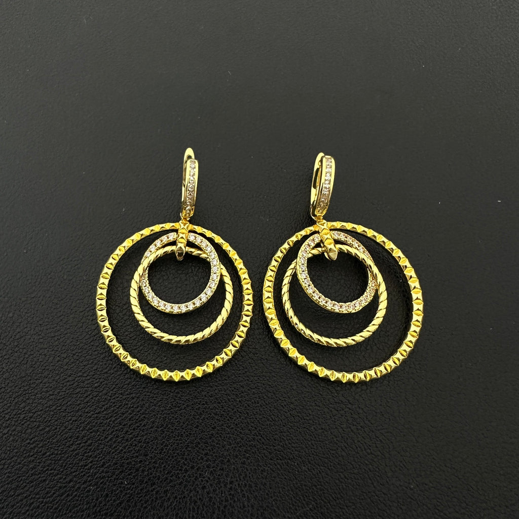 Multi Layer Interlocking Circle Drop Earrings Inlaid Sparkling Gemstones Fashion Women Ear Jewelry