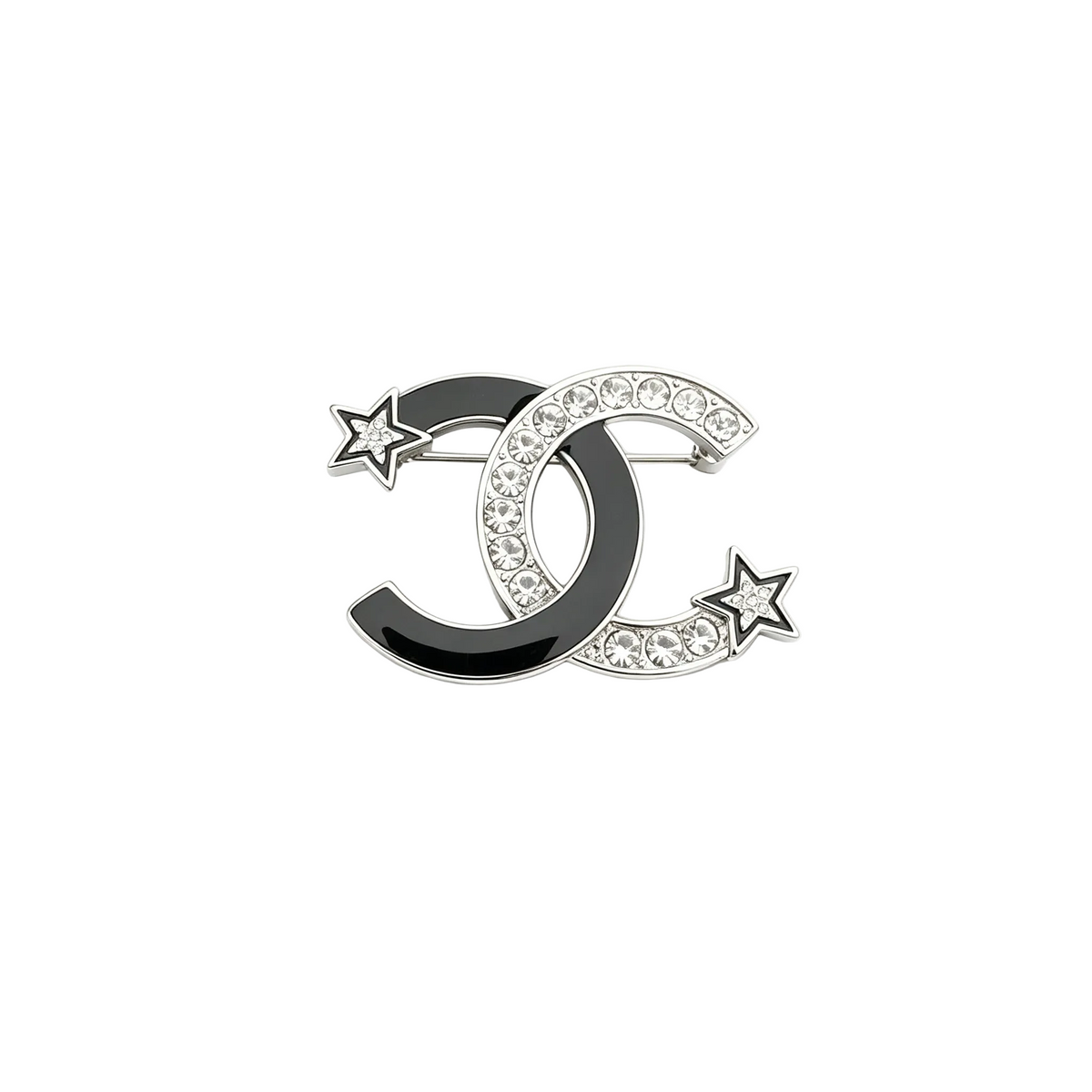 Interlocking C Star Brooch – Black Enamel, Crystal Pavé