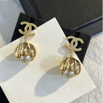 Interlocking C Stud Earrings with Flower Drop