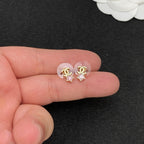 Intertwined Ring Star Drop Stud Earrings Inlaid Pink Sparkling Gemstones Fashion Women Ear Jewelry