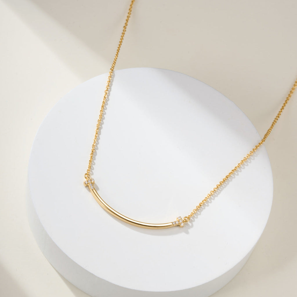 Reversible Smile Pendant Necklace with Full Gemstones – Two-Way Wear