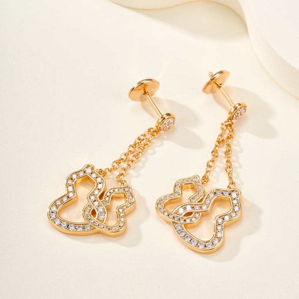 Full Gemstone Double Gourd Earrings–Lucky Gourd Studs