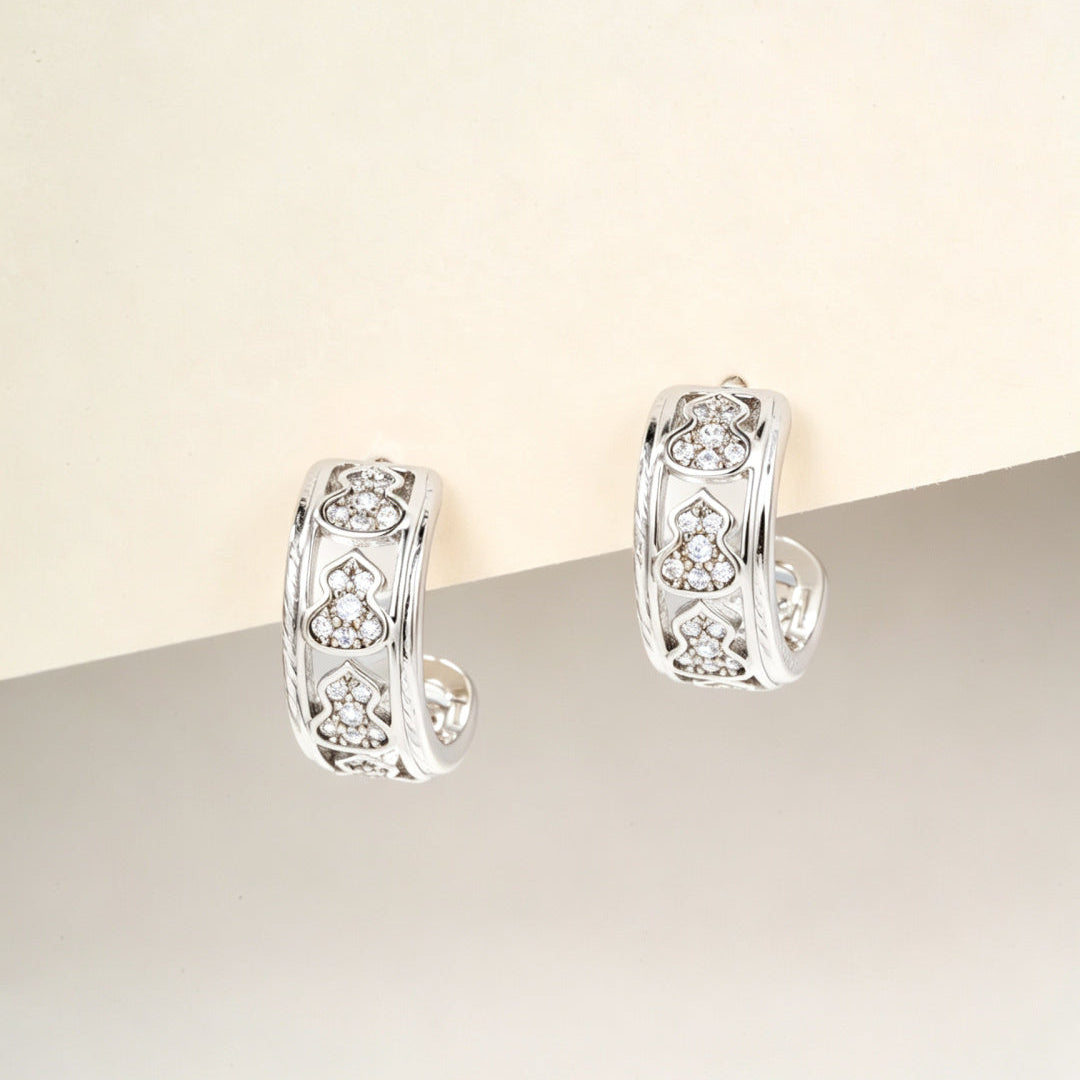 T-Shape Gourd Stud Earrings–Lucky Fortune & Double Blessings Charm