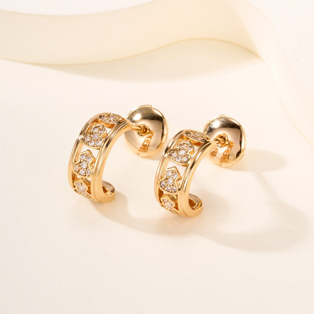 T-Shape Gourd Stud Earrings–Lucky Fortune & Double Blessings Charm