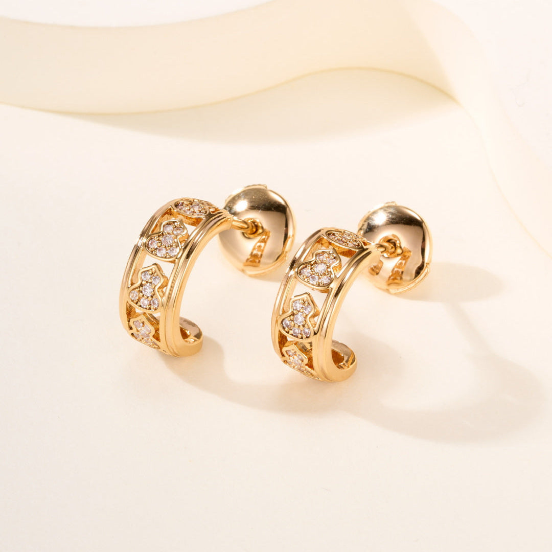 T-Shape Gourd Stud Earrings–Lucky Fortune & Double Blessings Charm
