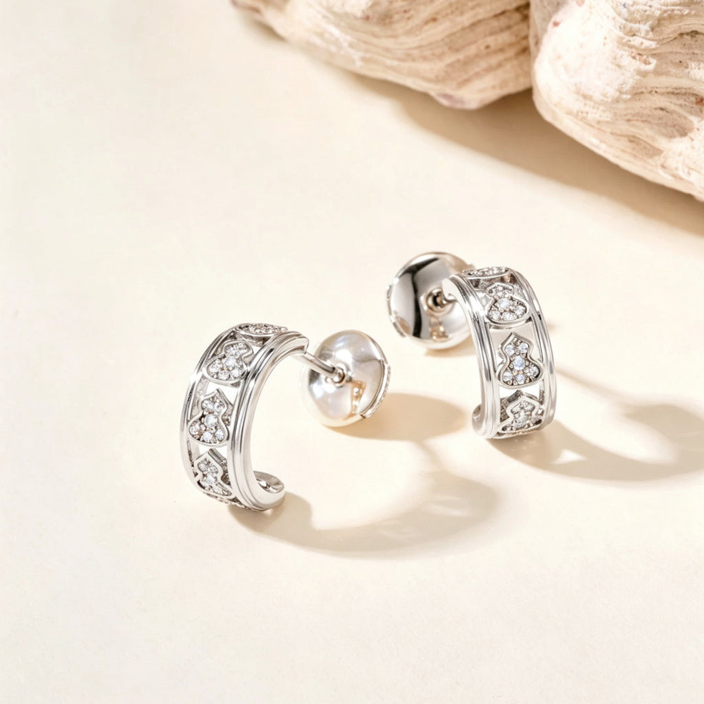 T-Shape Gourd Stud Earrings–Lucky Fortune & Double Blessings Charm