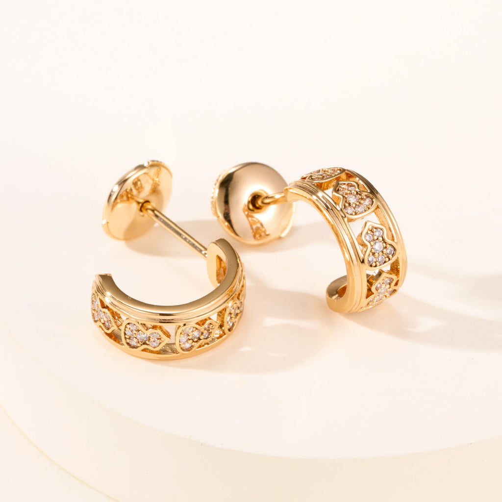 T-Shape Gourd Stud Earrings–Lucky Fortune & Double Blessings Charm