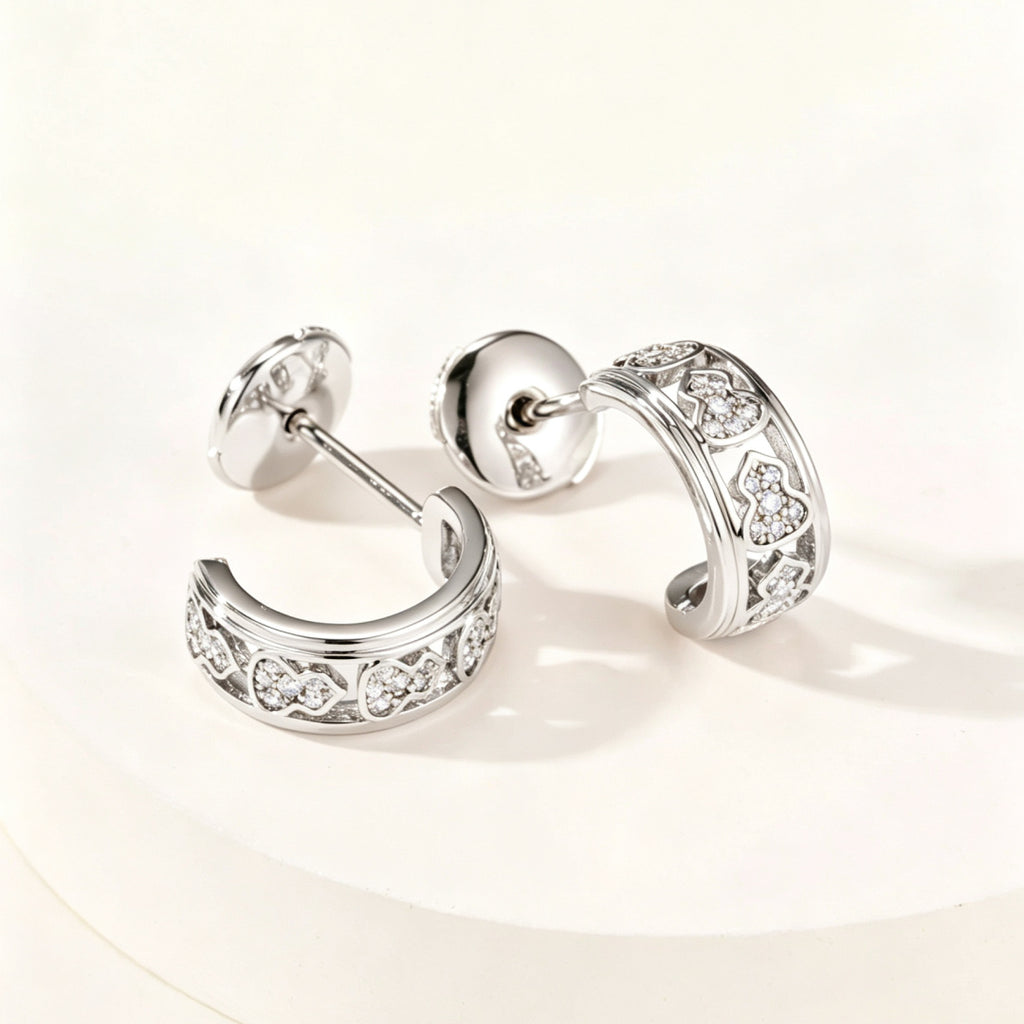 T-Shape Gourd Stud Earrings–Lucky Fortune & Double Blessings Charm