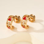 Gemstone-Set Double-Layer Gourd Earrings–Happiness & Good Luck Symbol