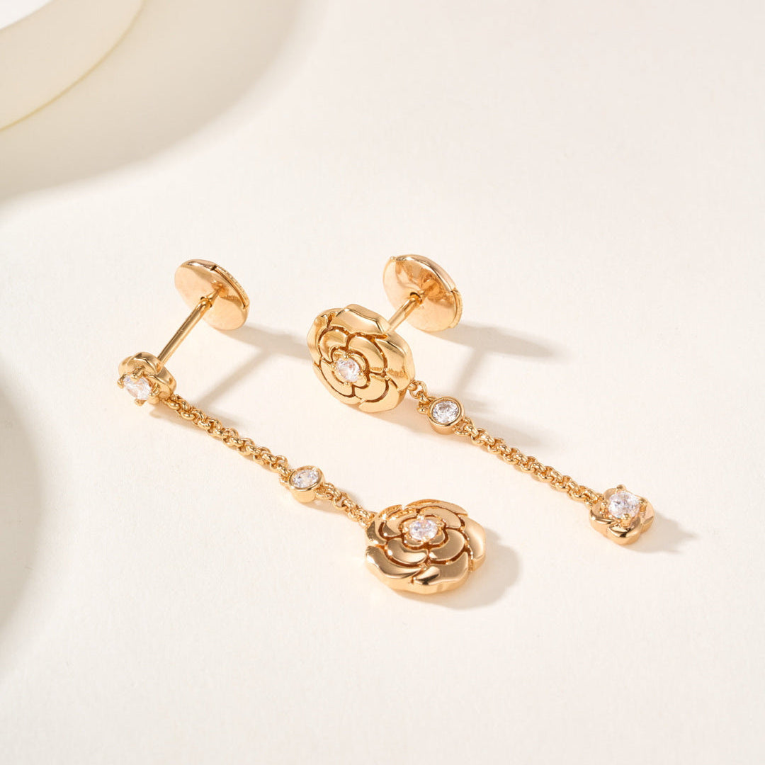 Asymmetric Camellia Earrings, Versatile Earrings for Work, Date & Daily Wear
