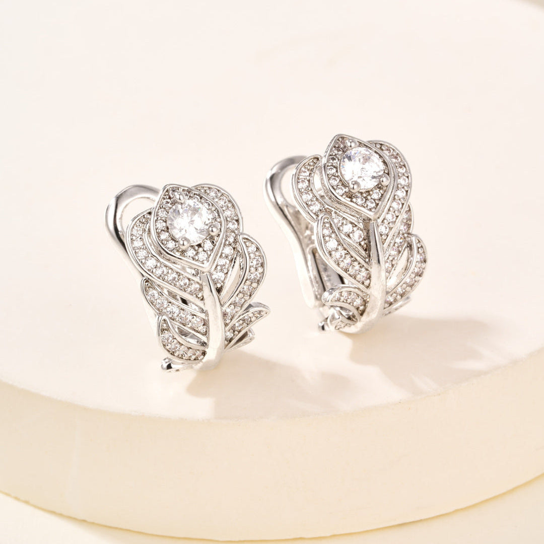 Peacock Feather Earrings Fully Set with Sparkling Gemstones