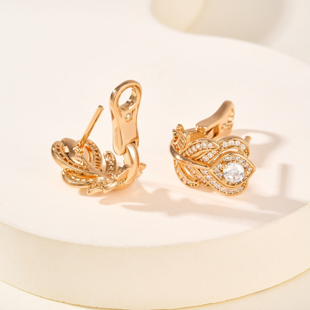 Peacock Feather Earrings Fully Set with Sparkling Gemstones