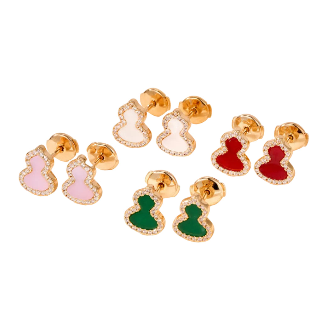Mini Qilin Gourd Gemstone Stud Earrings with Locking Earring Backs