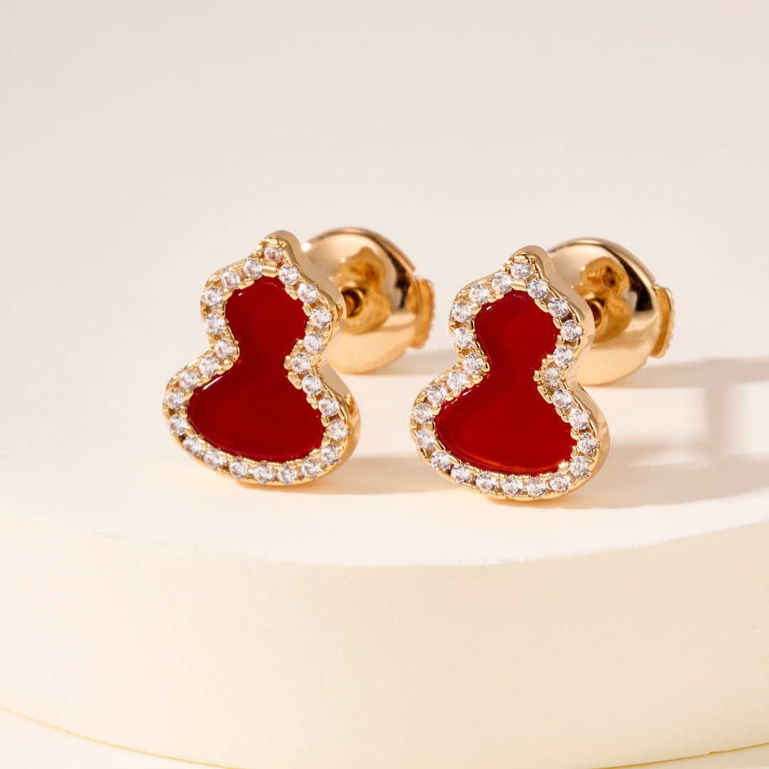 Mini Qilin Gourd Gemstone Stud Earrings with Locking Earring Backs