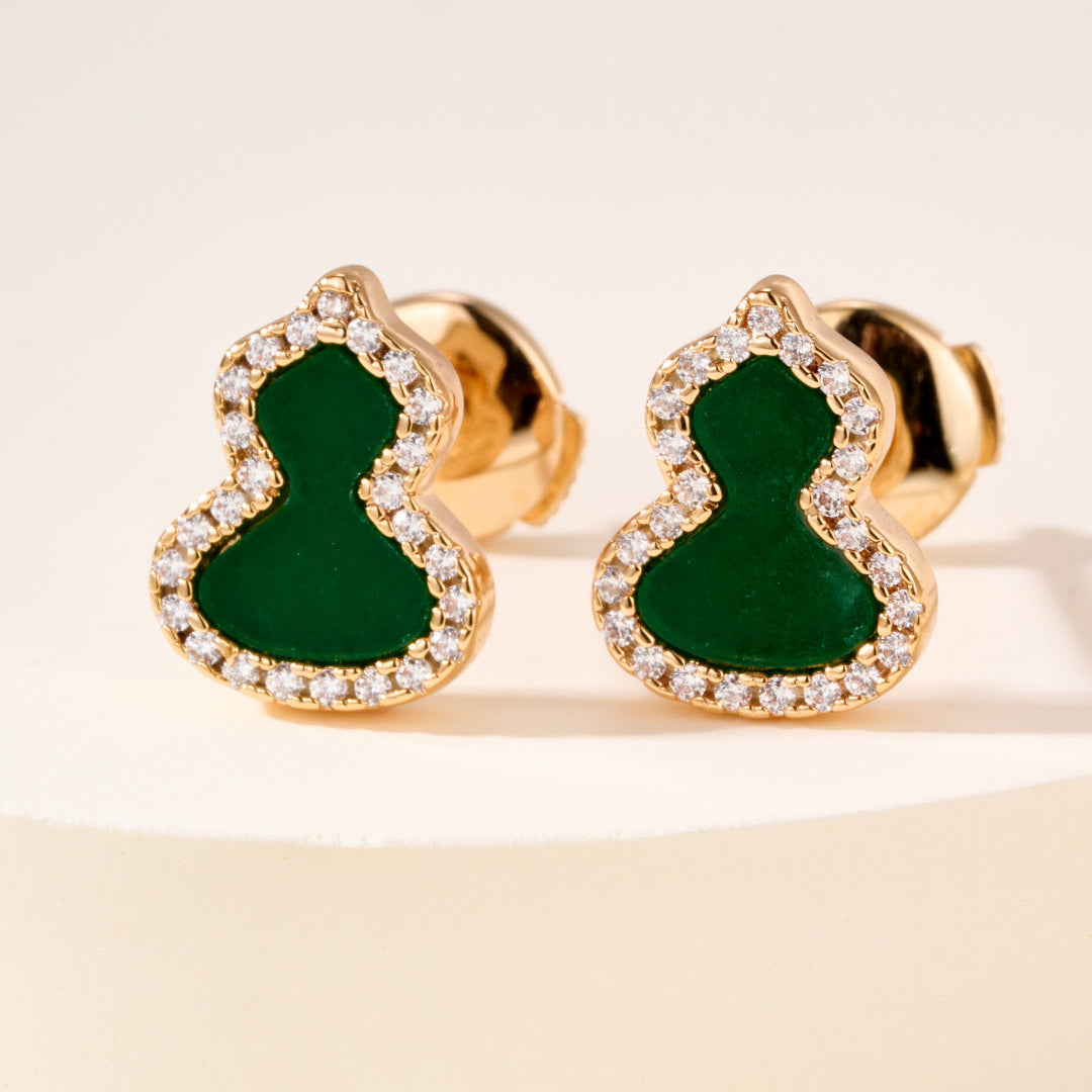 Mini Qilin Gourd Gemstone Stud Earrings with Locking Earring Backs