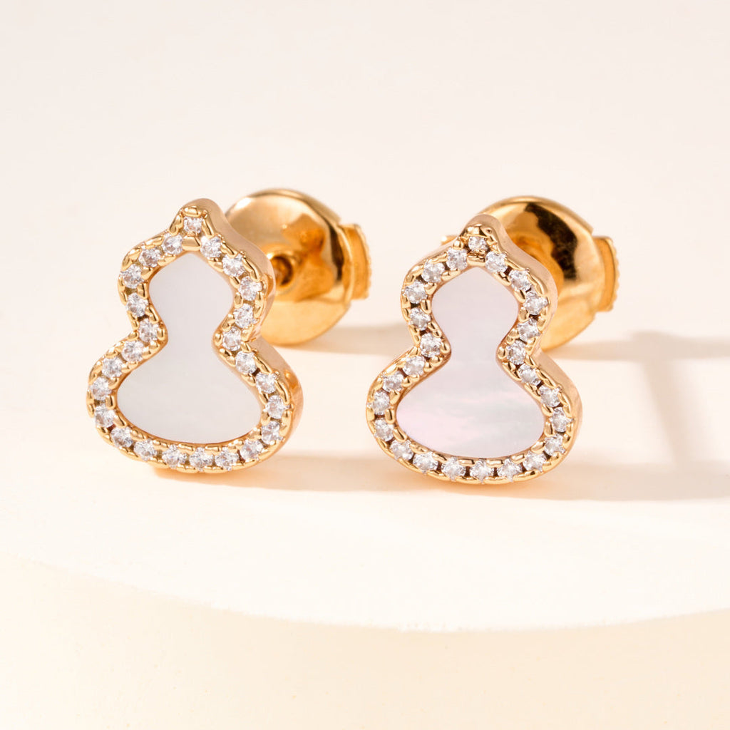 Mini Qilin Gourd Gemstone Stud Earrings with Locking Earring Backs