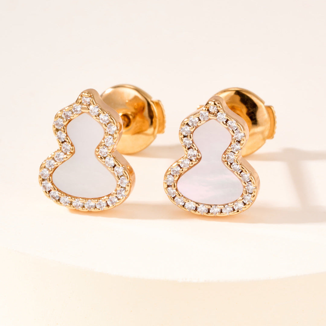 Mini Qilin Gourd Gemstone Stud Earrings with Locking Earring Backs