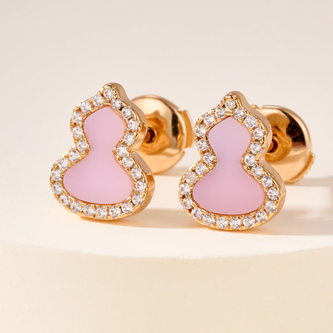 Mini Qilin Gourd Gemstone Stud Earrings with Locking Earring Backs
