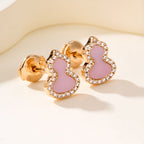 Mini Qilin Gourd Gemstone Stud Earrings with Locking Earring Backs