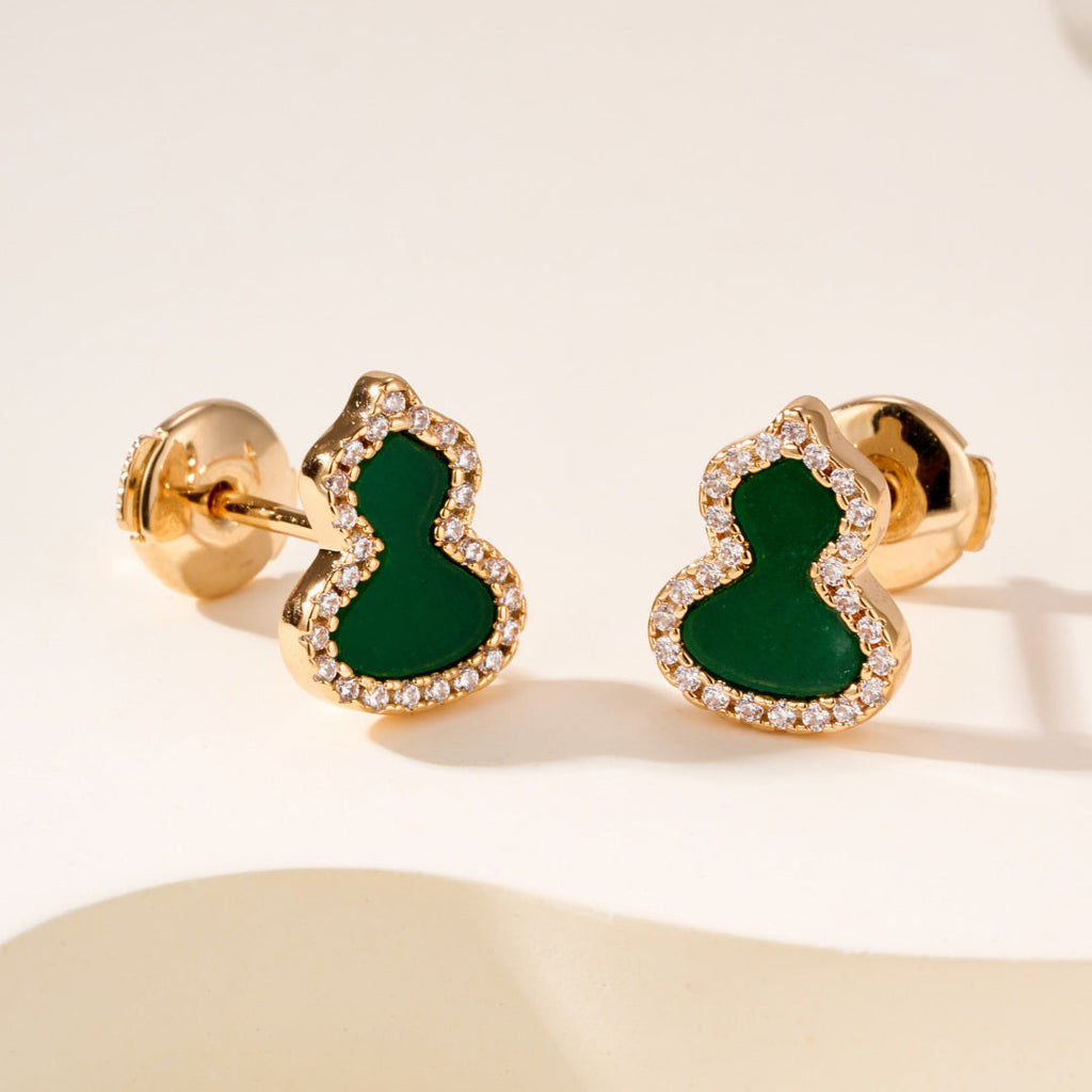 Mini Qilin Gourd Gemstone Stud Earrings with Locking Earring Backs