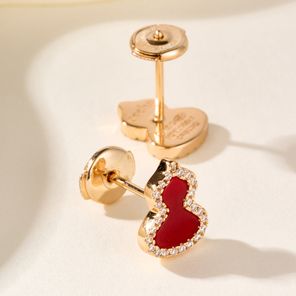 Mini Qilin Gourd Gemstone Stud Earrings with Locking Earring Backs