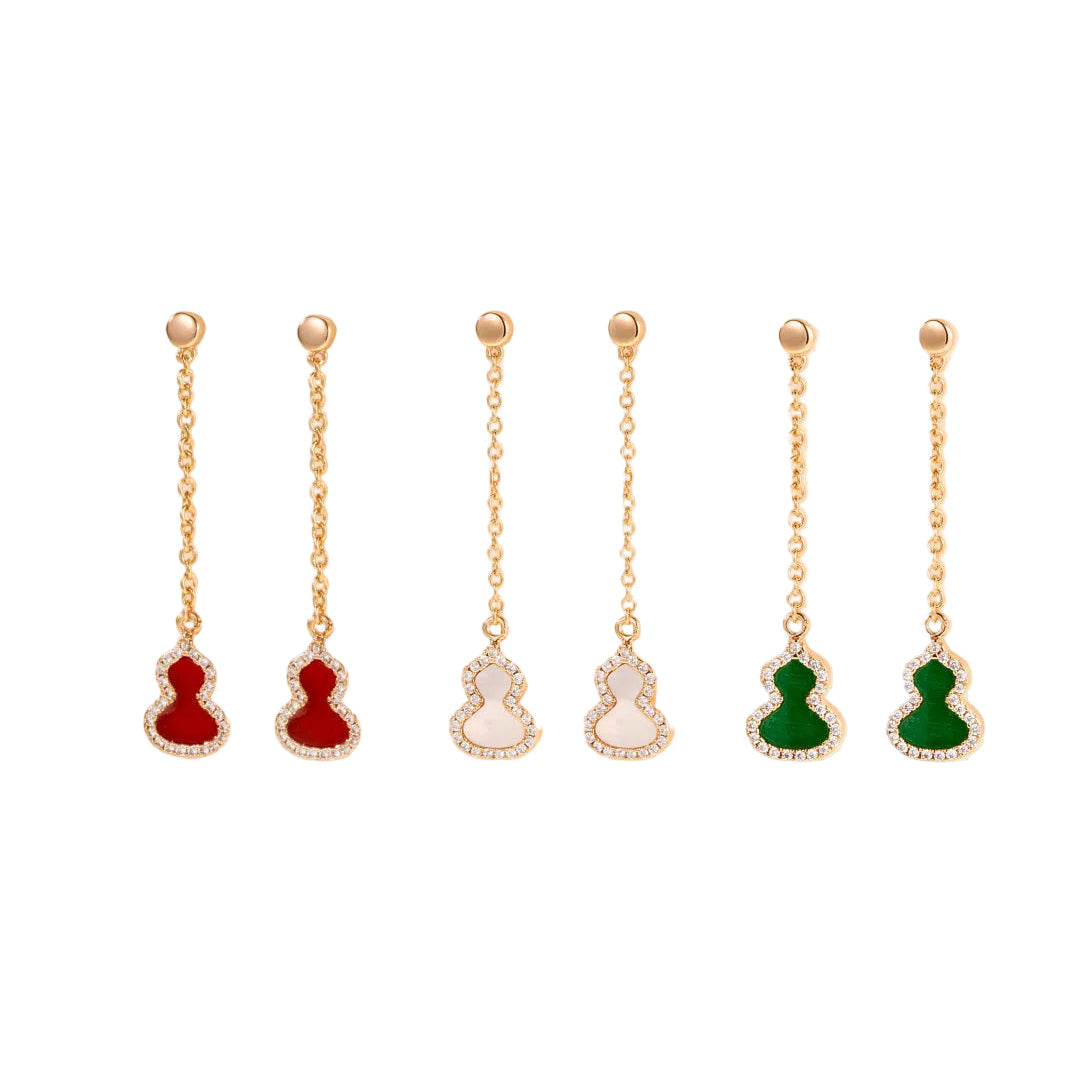 Gourd Stud Earrings with Gemstones–Lucky Charm for Everyday Wear