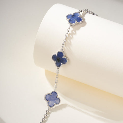 Blue Agate Five-Motif Four-Leaf Clover Bracelet – Lucky Charm