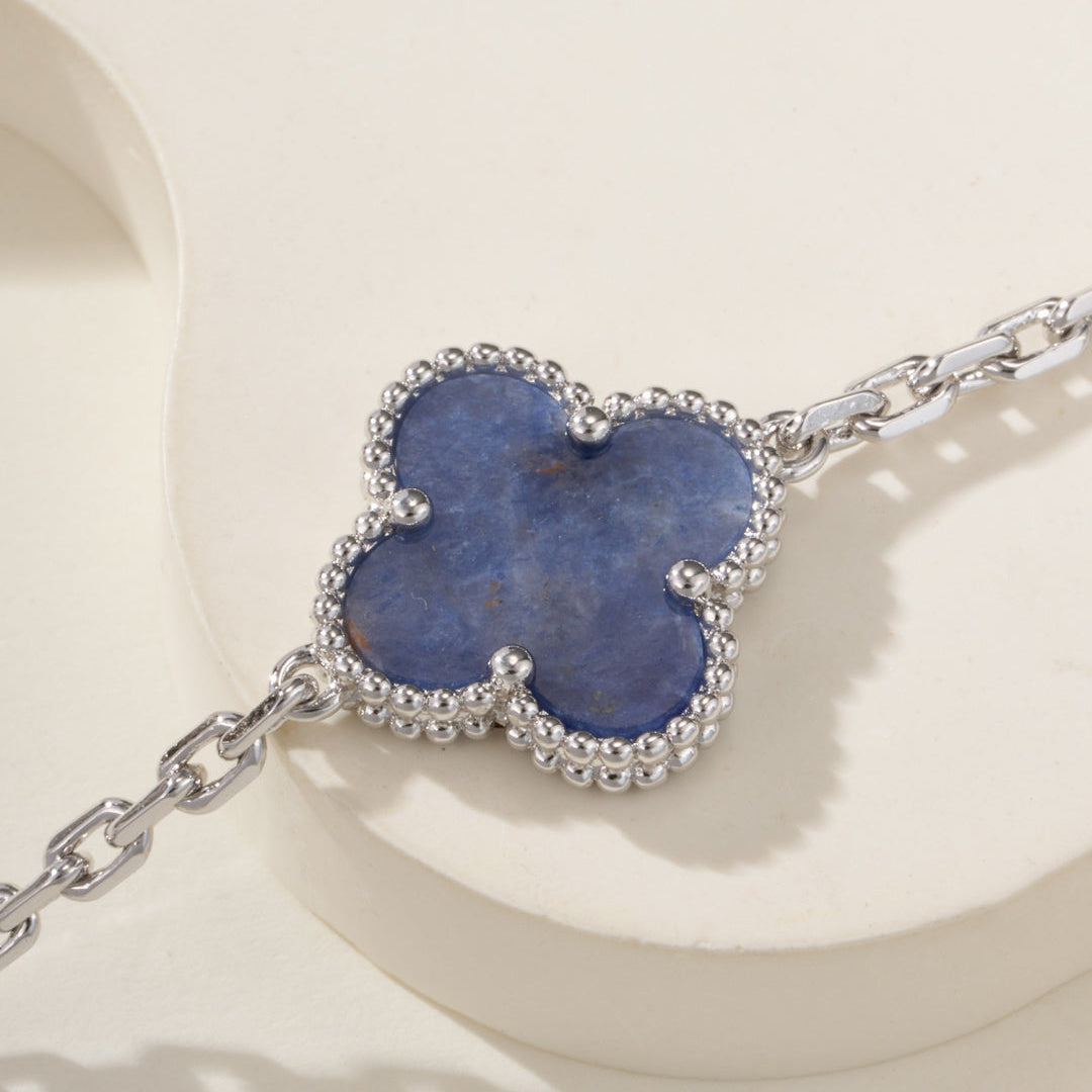 Blue Agate Five-Motif Four-Leaf Clover Bracelet – Lucky Charm
