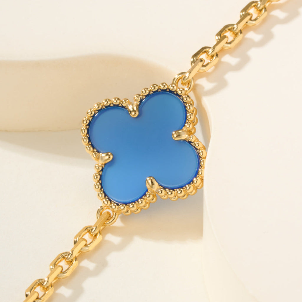 Carved Blue Chalcedony Five-Motif Bracelet – Delicate Floral Design