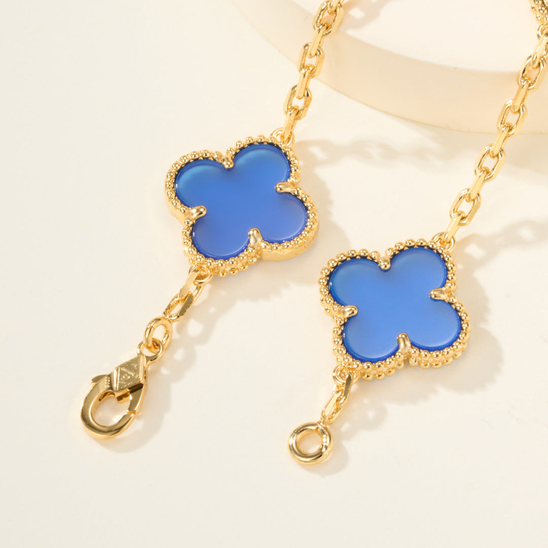 Carved Blue Chalcedony Five-Motif Bracelet – Delicate Floral Design