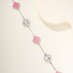 Carved Rhodonite Five-Motif Bracelet – Rose-Pink Floral Design