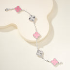 Carved Rhodonite Five-Motif Bracelet – Rose-Pink Floral Design