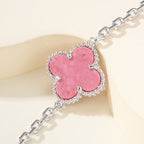 Carved Rhodonite Five-Motif Bracelet – Rose-Pink Floral Design