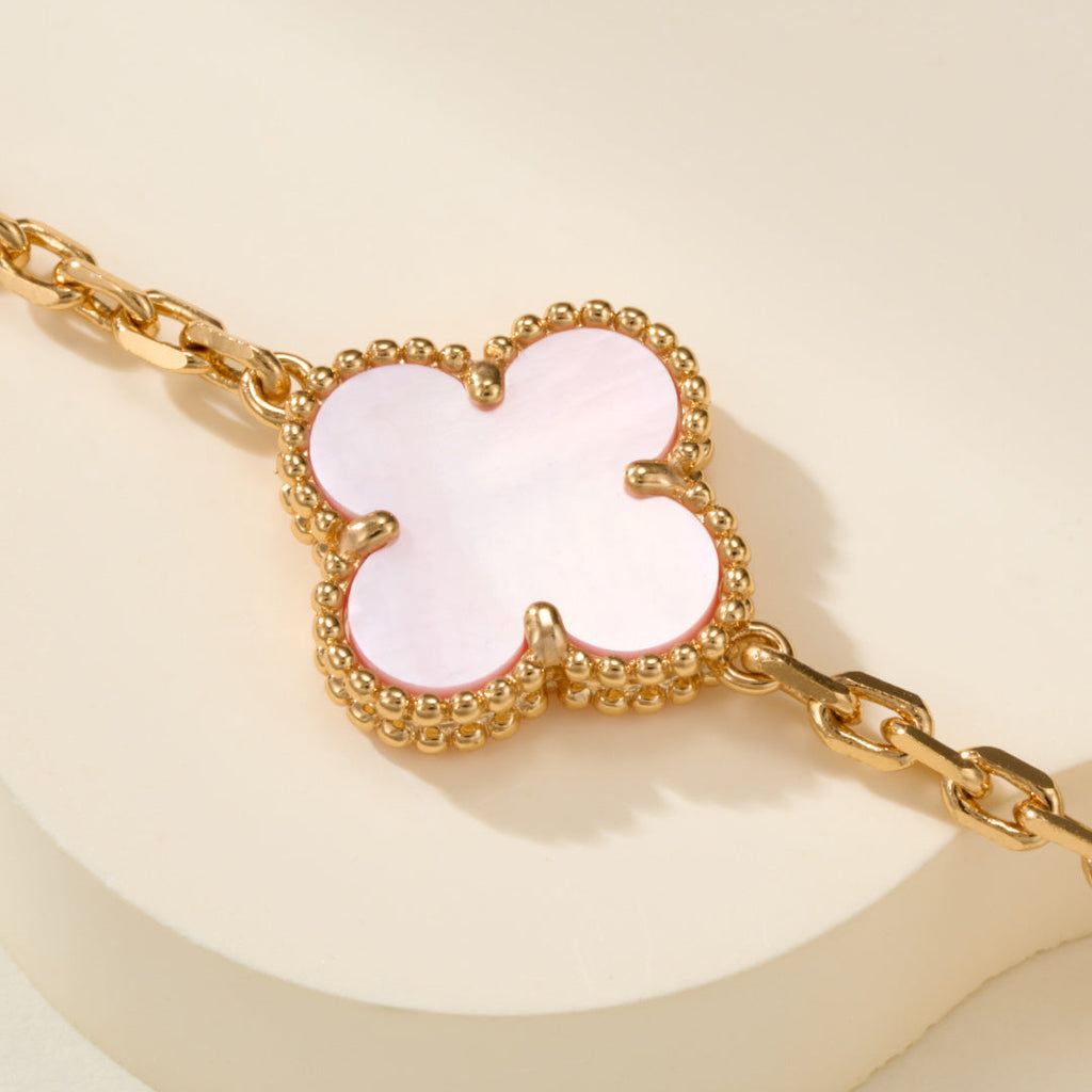 Pink Mother-of-Pearl Five-Motif Bracelet – Faceted Floral Design
