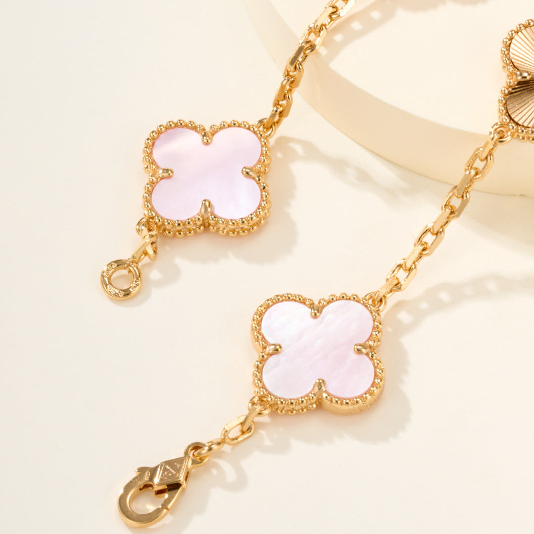 Pink Mother-of-Pearl Five-Motif Bracelet – Faceted Floral Design