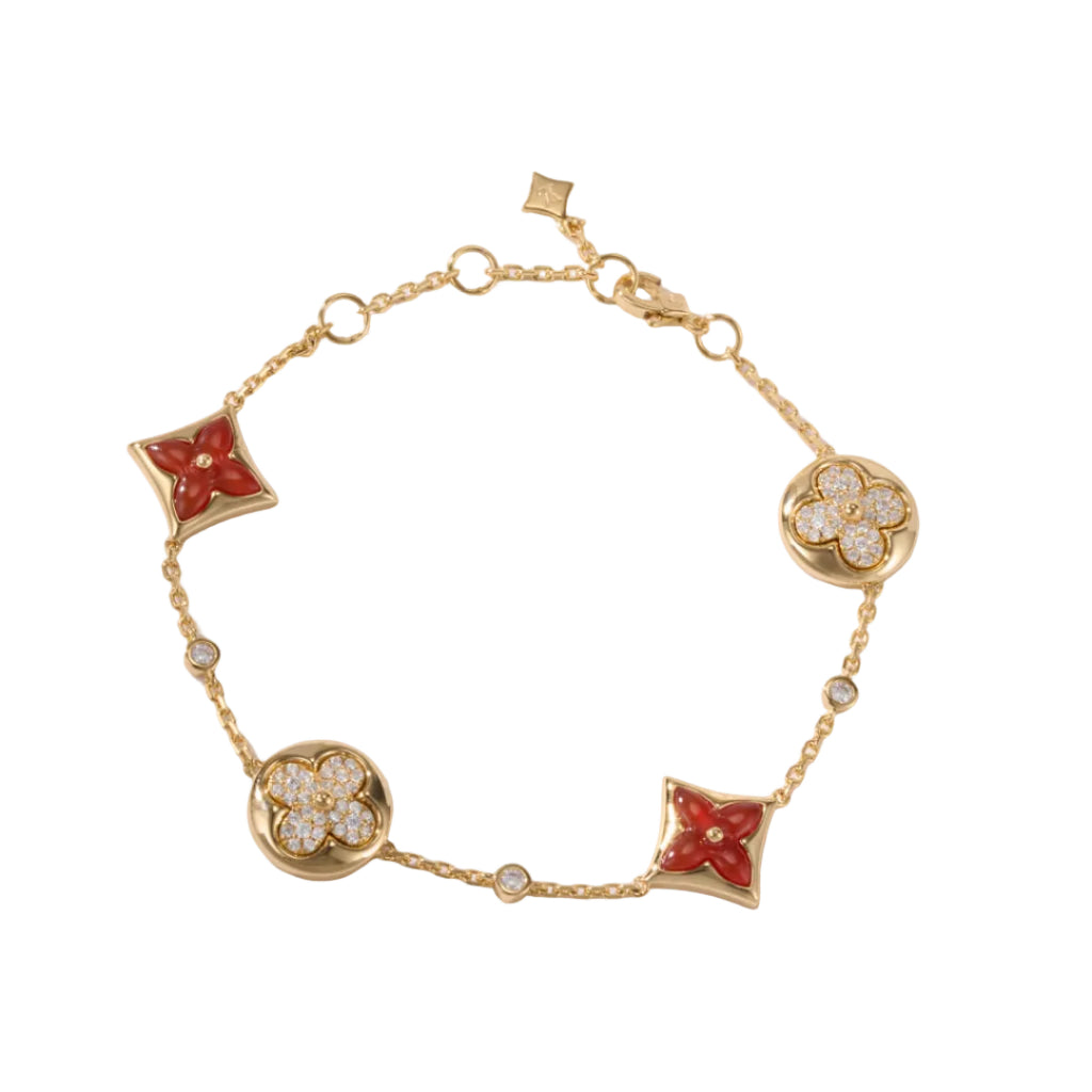 Red Carnelian Bracelet with Gemstone Petals – Elegant Floral Charm