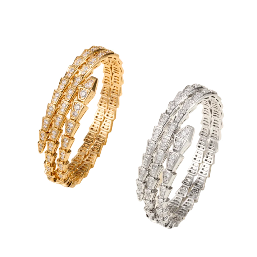 Double-Loop Serpent Bangle with Gemstones – Coiled Snake Design