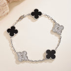 Black Onyx & Gemstone Four-Leaf Clover Bracelet – Five Motifs