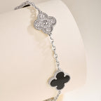 Black Onyx & Gemstone Four-Leaf Clover Bracelet – Five Motifs