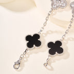 Black Onyx & Gemstone Four-Leaf Clover Bracelet – Five Motifs