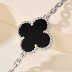 Black Onyx & Gemstone Four-Leaf Clover Bracelet – Five Motifs