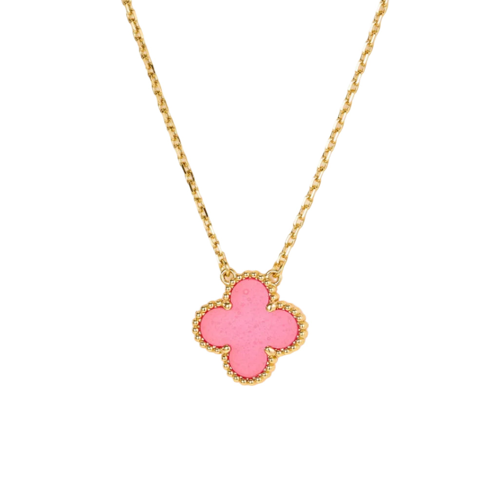 Pink Enamel Four-Leaf Clover Pendant Necklace – Single Clover Charm