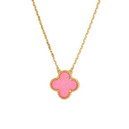 Pink Enamel Four-Leaf Clover Pendant Necklace – Single Clover Charm