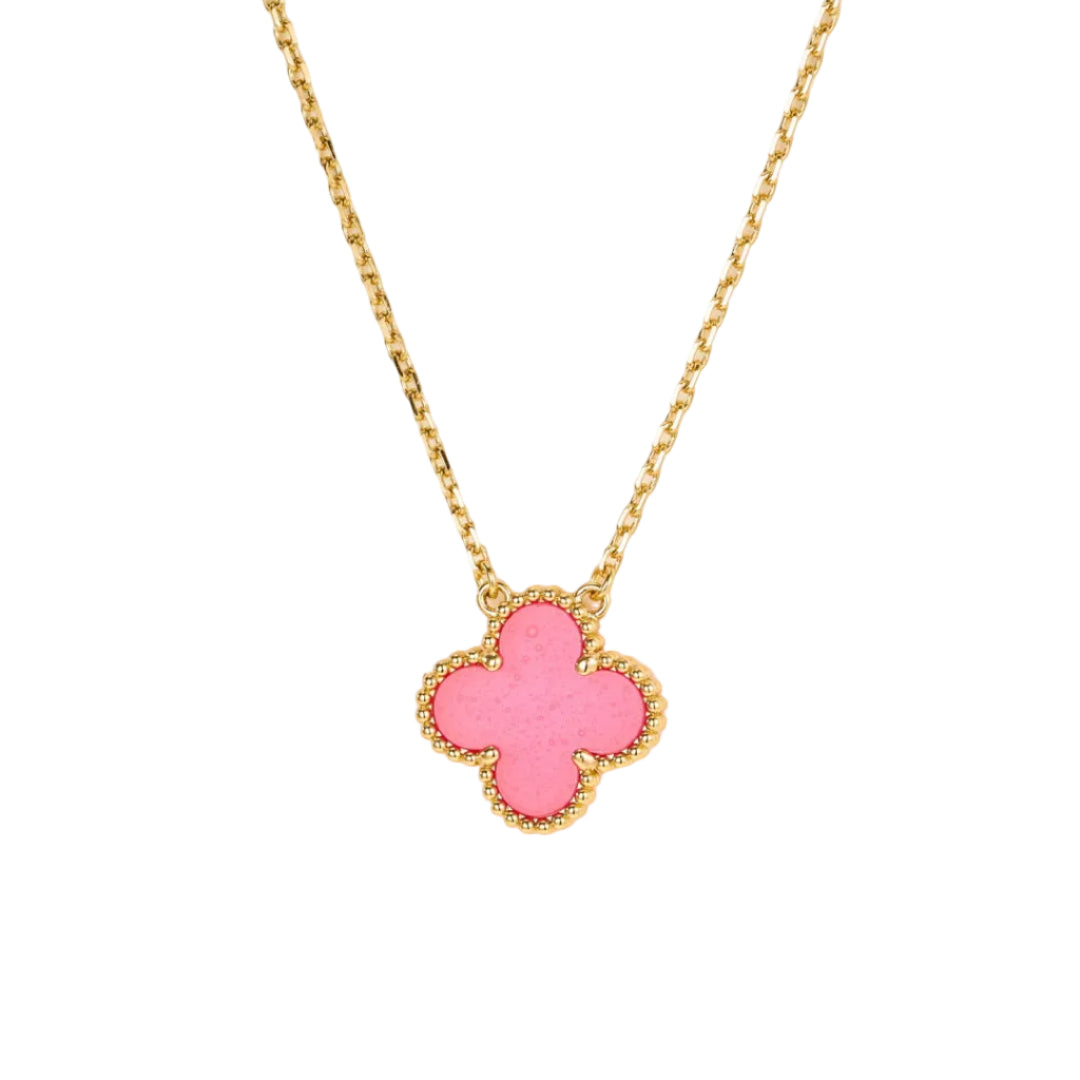 Pink Enamel Four-Leaf Clover Pendant Necklace – Single Clover Charm